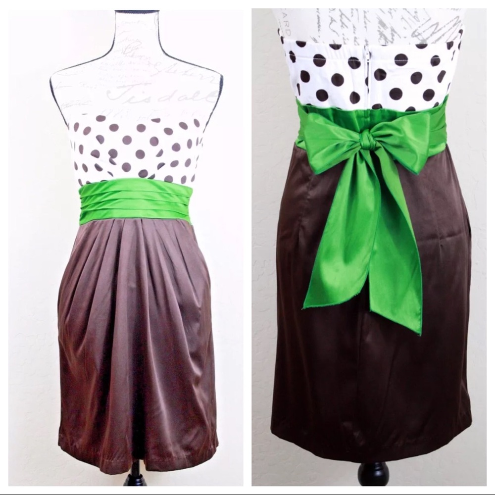 Polka Dot Green Empire Sweetheart Strapless Dress